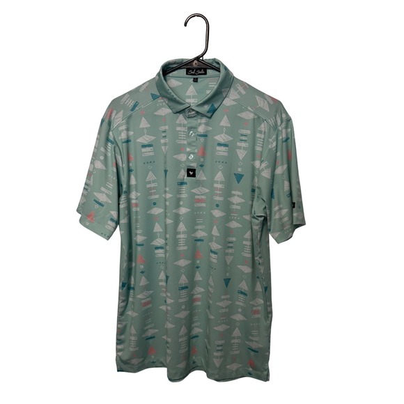 Bad Birdie Other - Bad Birdie Polo Shirt Mens Large Green Geometric AOP Performance Golf Stretch